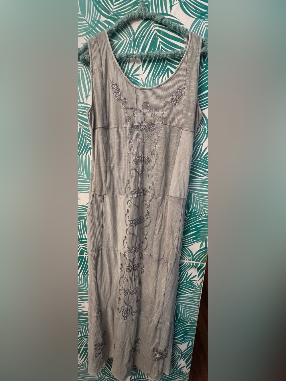 Young Threads 100% cotton Embroidered gray boho Sleeveless Maxi Dress Sz L